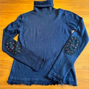 Vintage D&G Navy Blue Wool Blend Turtleneck Sweater with Elbow Patches, size s